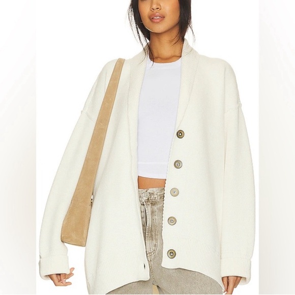 NWOT Free People Chamomile Ivory Cotton Oversized Cardigan Sweater Size Small